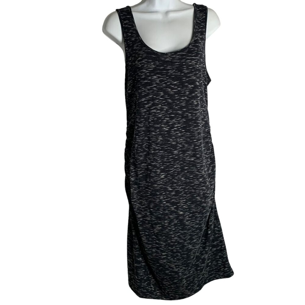 Liz Lange Maternity Knit Midi Dress M Marled Black Sleeveless Ruched Scoop Neck